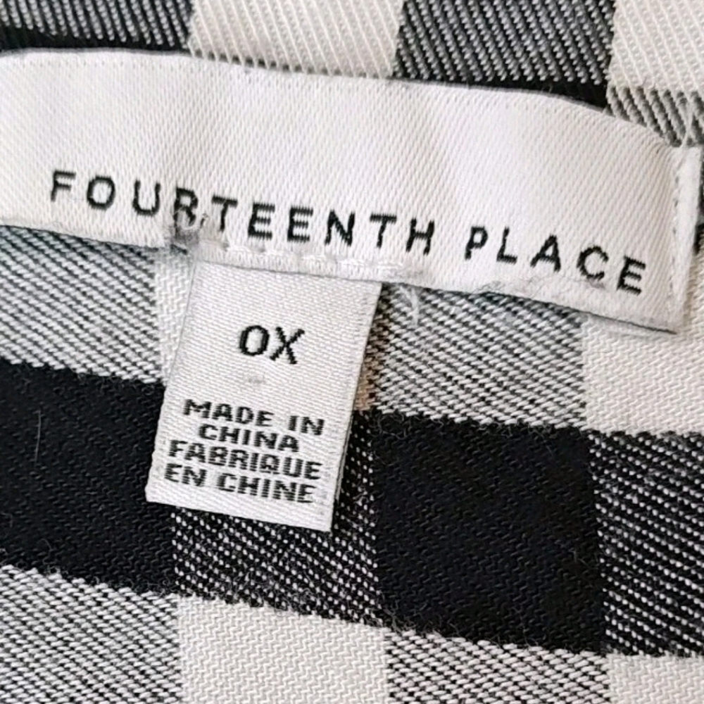 Fourteen Place Tasseled Tie Wrap Shirt Woman XL Black Patchwork Plaid Preppy New - Picture 8 of 13